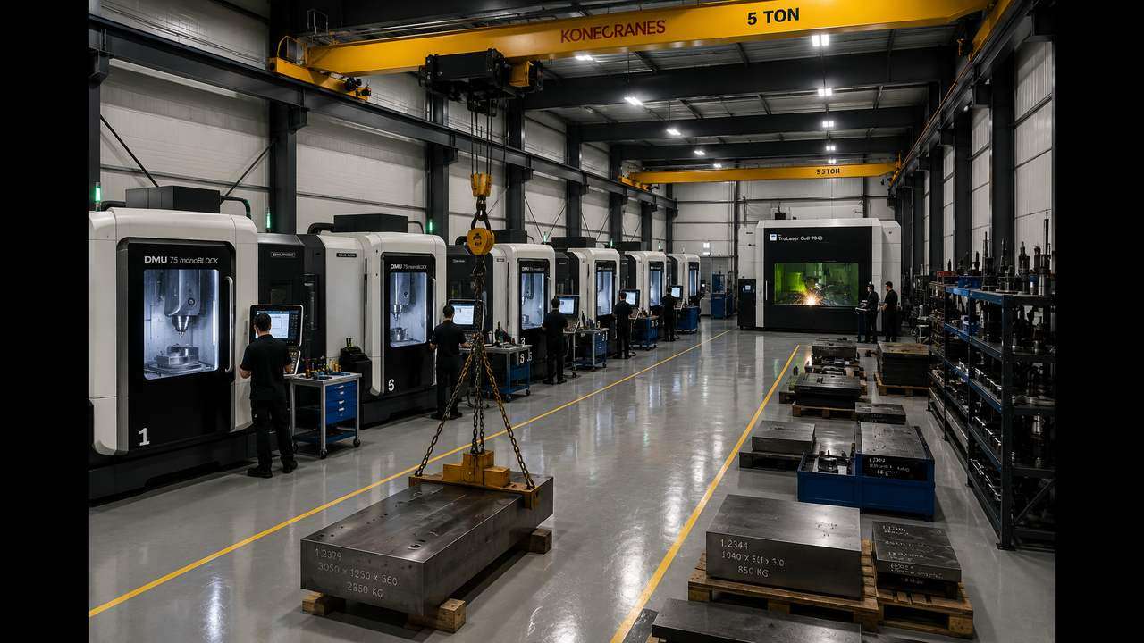 ALEVA CNC machining hall with multi-axis machining centres for precision parts and tooling