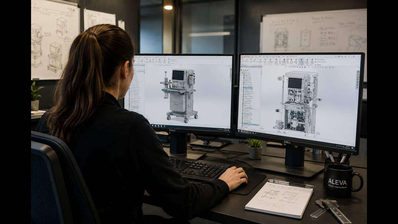 ALEVA industrial designer developing the CAD model of a medical imaging device